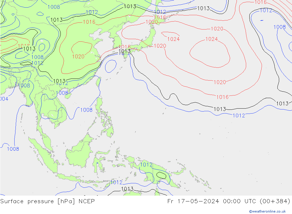 Presión superficial NCEP vie 17.05.2024 00 UTC