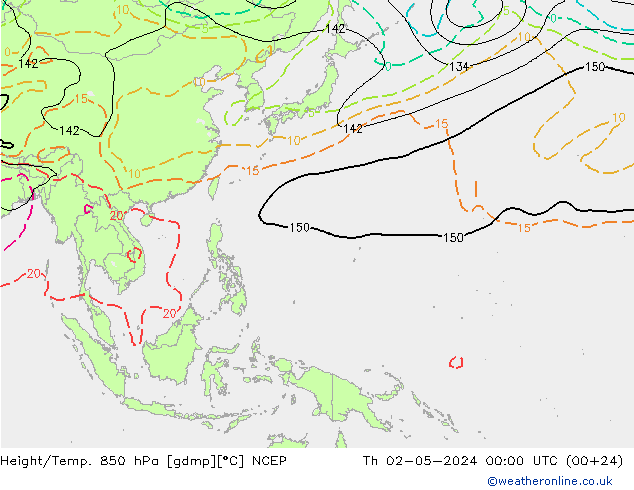 Height/Temp. 850 hPa NCEP Čt 02.05.2024 00 UTC