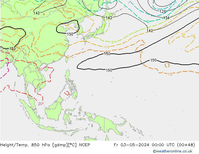Height/Temp. 850 hPa NCEP ven 03.05.2024 00 UTC