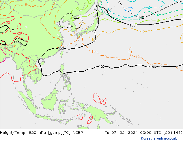 Height/Temp. 850 hPa NCEP Tu 07.05.2024 00 UTC