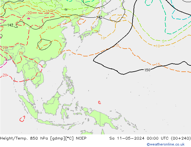 Height/Temp. 850 hPa NCEP so. 11.05.2024 00 UTC