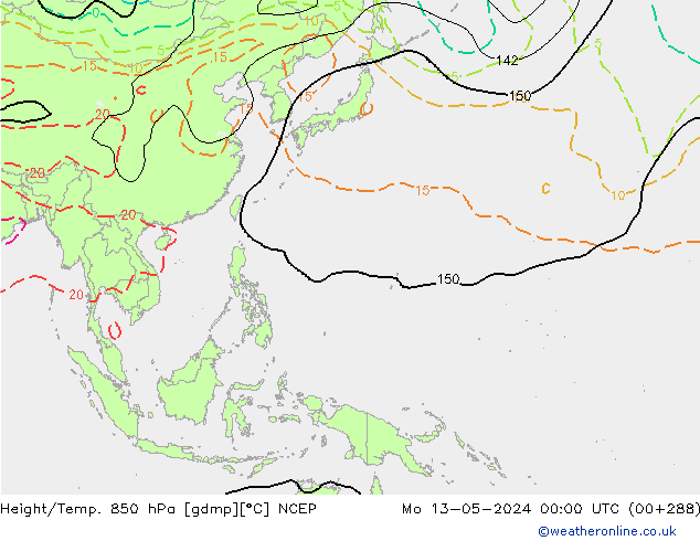 Height/Temp. 850 hPa NCEP Mo 13.05.2024 00 UTC