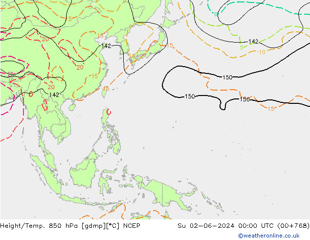 Height/Temp. 850 hPa NCEP Su 02.06.2024 00 UTC