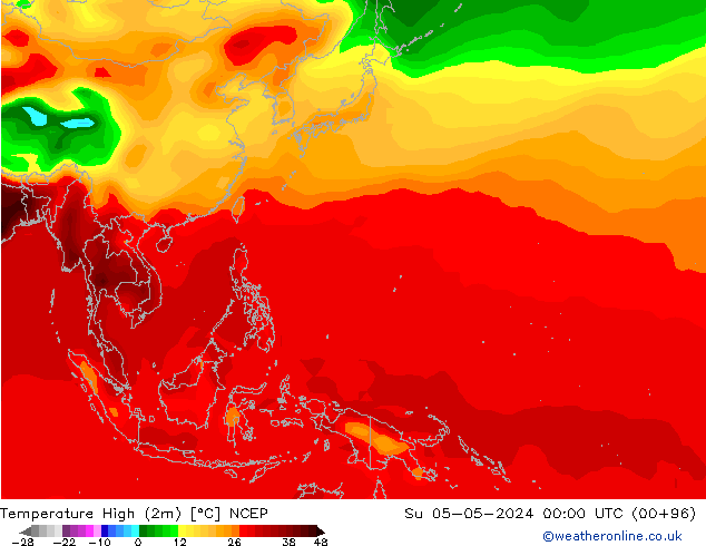 Maksimum Değer (2m) NCEP Paz 05.05.2024 00 UTC