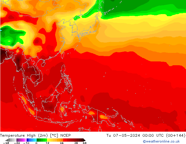 température 2m max NCEP mar 07.05.2024 00 UTC