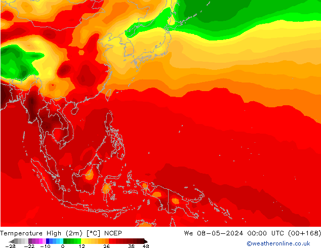 Temp. massima (2m) NCEP mer 08.05.2024 00 UTC