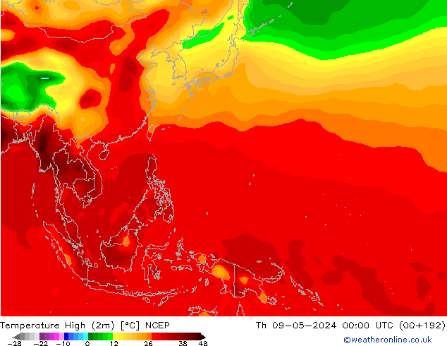 Temperature High (2m) NCEP Th 09.05.2024 00 UTC