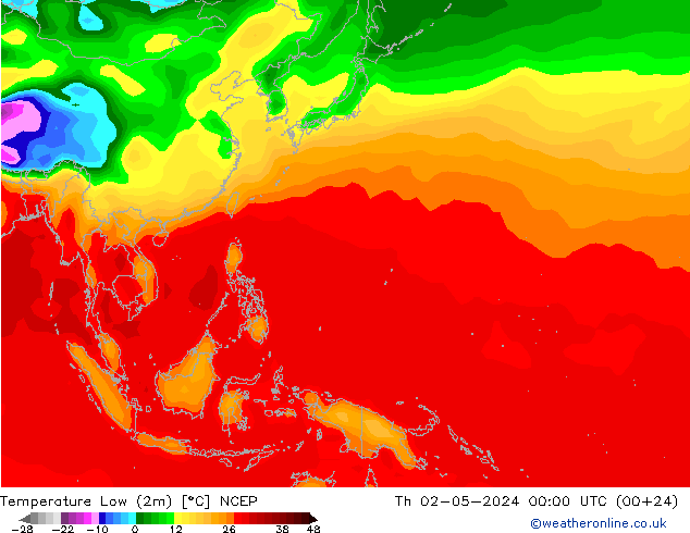 Temp. minima (2m) NCEP gio 02.05.2024 00 UTC