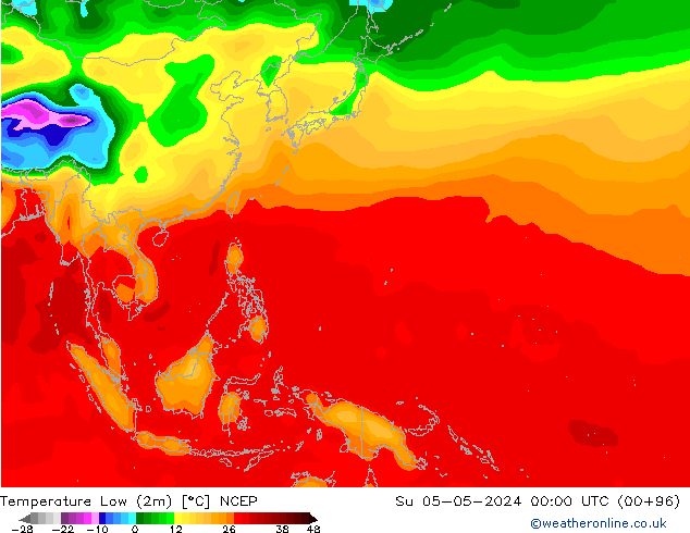 Min.temperatuur (2m) NCEP zo 05.05.2024 00 UTC