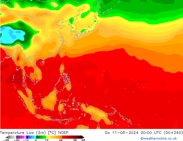 Min.temperatuur (2m) NCEP za 11.05.2024 00 UTC