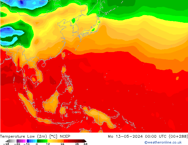 Nejnižší teplota (2m) NCEP Po 13.05.2024 00 UTC