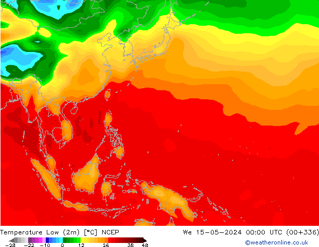 Temp. minima (2m) NCEP mer 15.05.2024 00 UTC