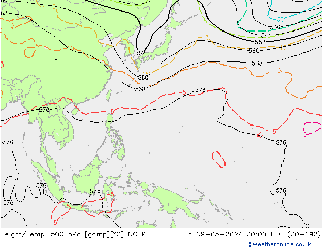 Height/Temp. 500 hPa NCEP Do 09.05.2024 00 UTC