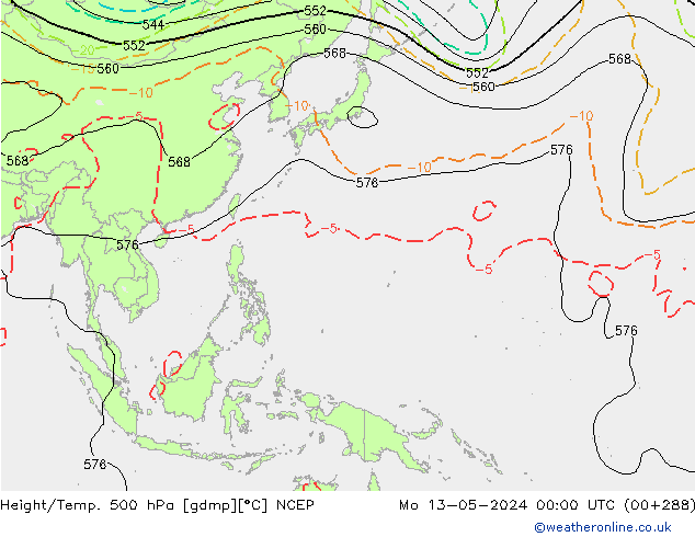 Hoogte/Temp. 500 hPa NCEP ma 13.05.2024 00 UTC