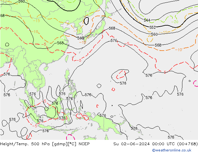 Yükseklik/Sıc. 500 hPa NCEP Paz 02.06.2024 00 UTC