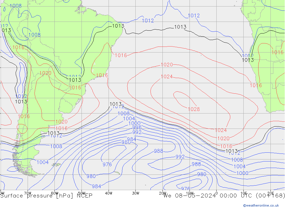 Luchtdruk (Grond) NCEP wo 08.05.2024 00 UTC