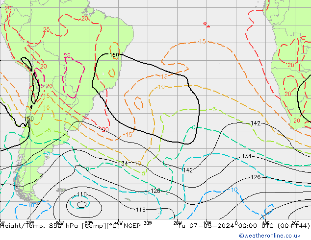 Geop./Temp. 850 hPa NCEP mar 07.05.2024 00 UTC