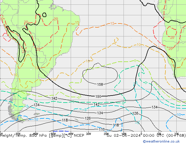 Height/Temp. 850 hPa NCEP Dom 02.06.2024 00 UTC