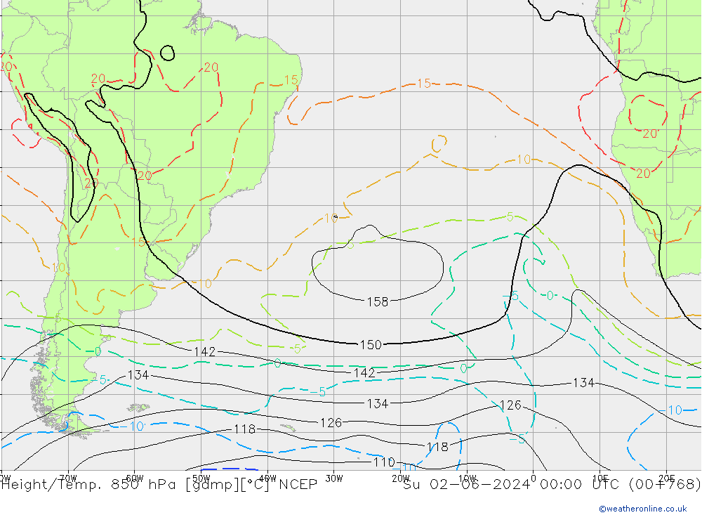 Height/Temp. 850 hPa NCEP Dom 02.06.2024 00 UTC