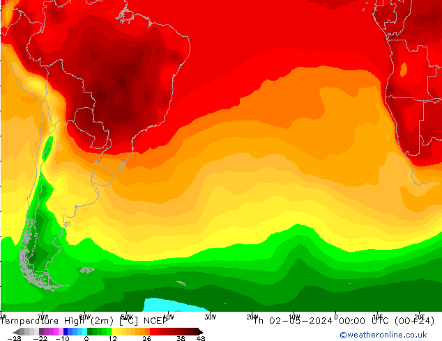 Temperature High (2m) NCEP Th 02.05.2024 00 UTC