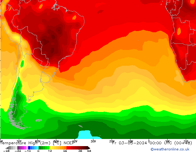 Temperatura máx. (2m) NCEP vie 03.05.2024 00 UTC
