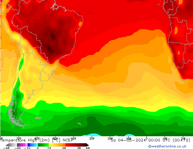 Nejvyšší teplota (2m) NCEP So 04.05.2024 00 UTC