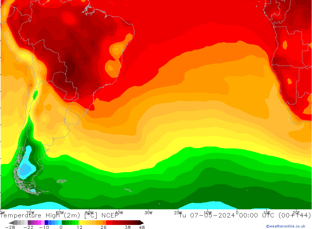 Temperature High (2m) NCEP Tu 07.05.2024 00 UTC