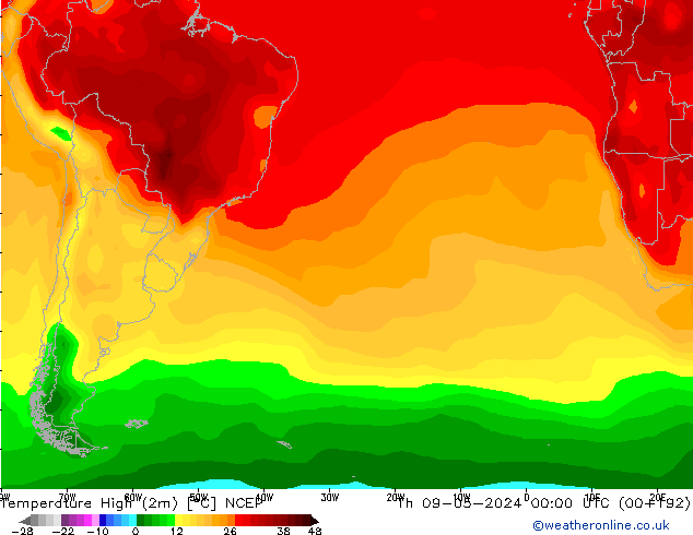 Temperatura máx. (2m) NCEP jue 09.05.2024 00 UTC