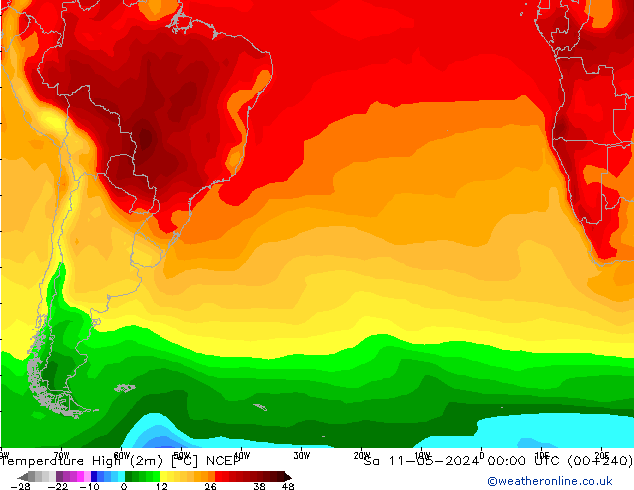 Nejvyšší teplota (2m) NCEP So 11.05.2024 00 UTC
