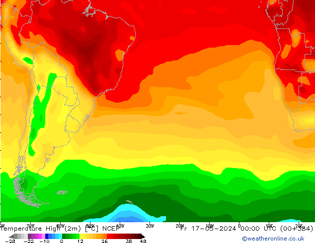 temperatura máx. (2m) NCEP Sex 17.05.2024 00 UTC