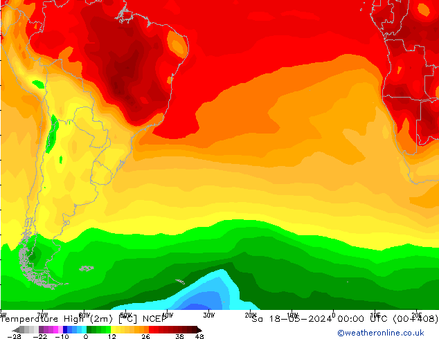 Nejvyšší teplota (2m) NCEP So 18.05.2024 00 UTC