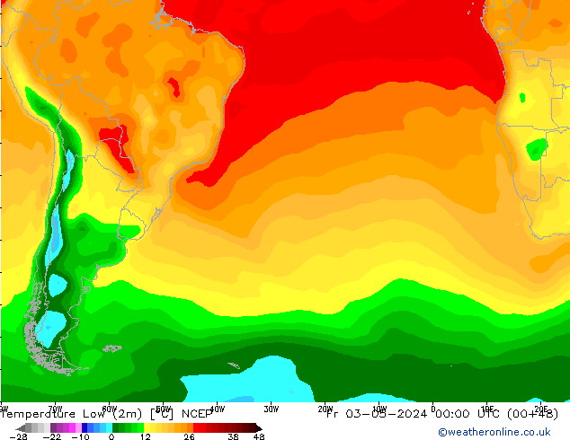 Min.temperatuur (2m) NCEP vr 03.05.2024 00 UTC