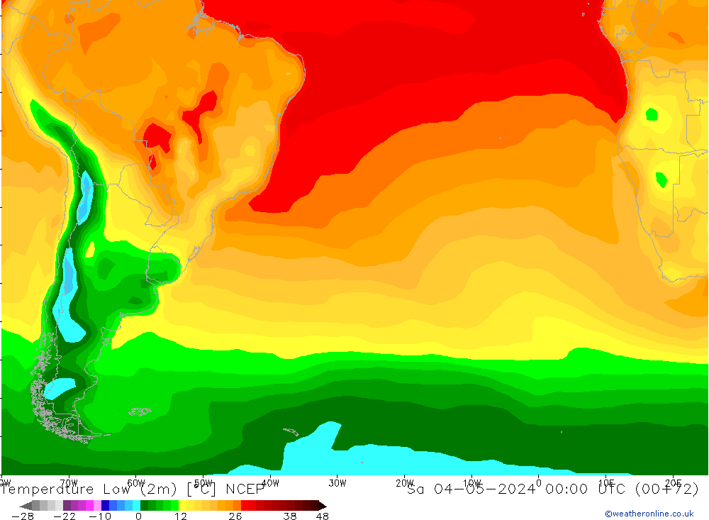 Temperature Low (2m) NCEP Sa 04.05.2024 00 UTC