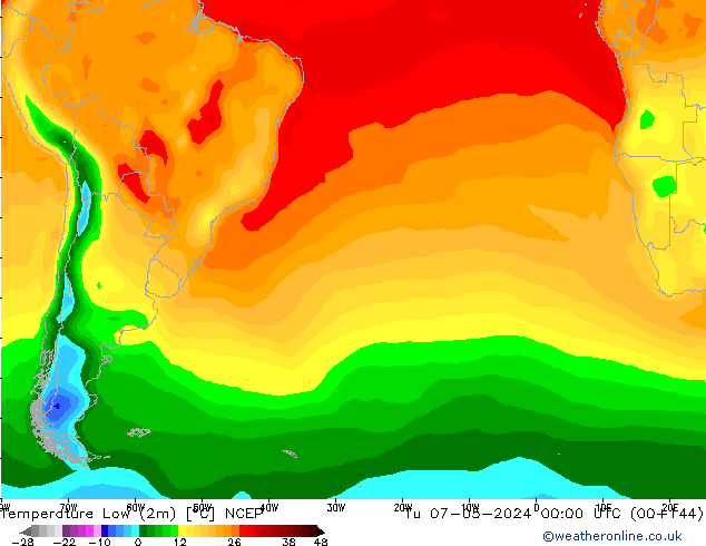 Minumum Değer (2m) NCEP Sa 07.05.2024 00 UTC