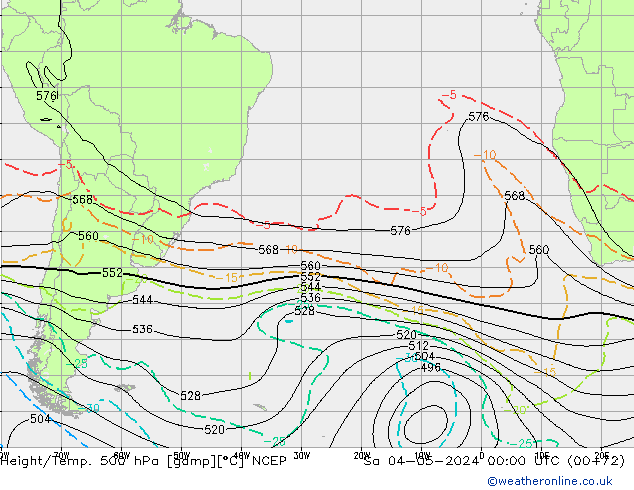 Hoogte/Temp. 500 hPa NCEP za 04.05.2024 00 UTC