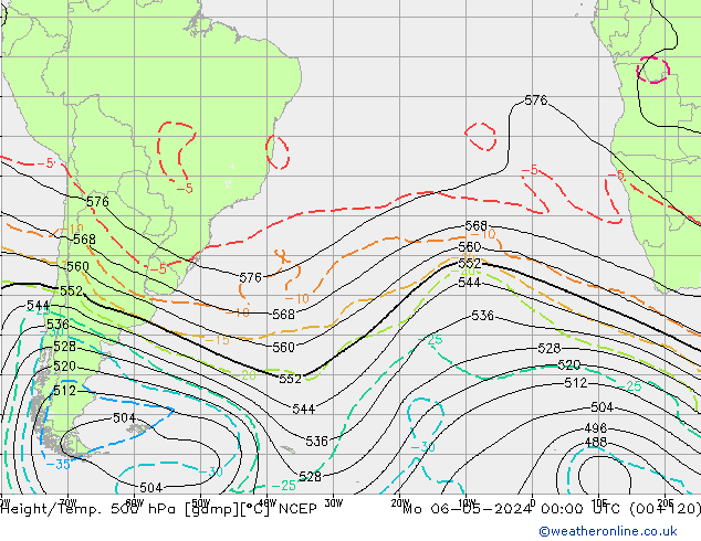 Geop./Temp. 500 hPa NCEP lun 06.05.2024 00 UTC