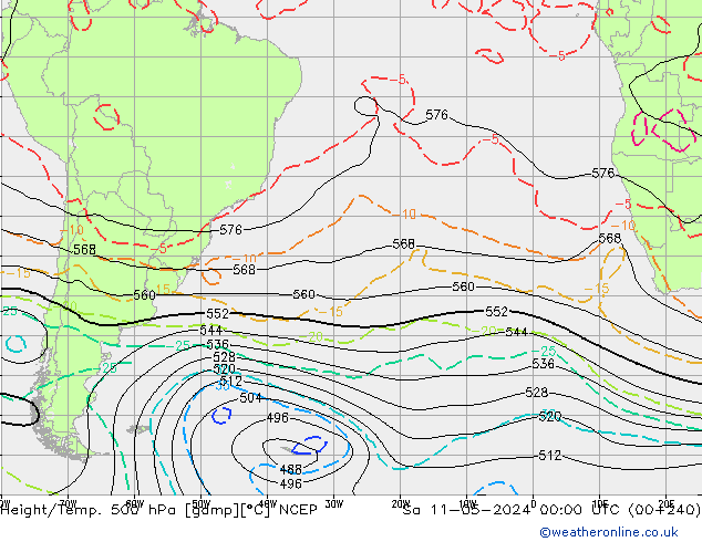 Height/Temp. 500 hPa NCEP Sa 11.05.2024 00 UTC