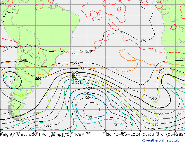 Height/Temp. 500 hPa NCEP Mo 13.05.2024 00 UTC