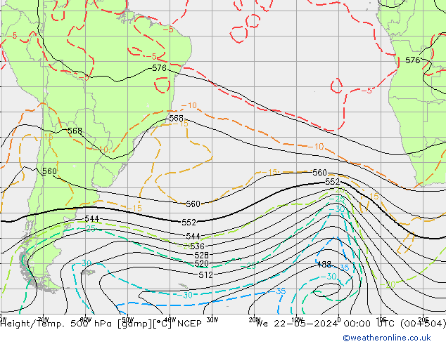 Height/Temp. 500 hPa NCEP We 22.05.2024 00 UTC