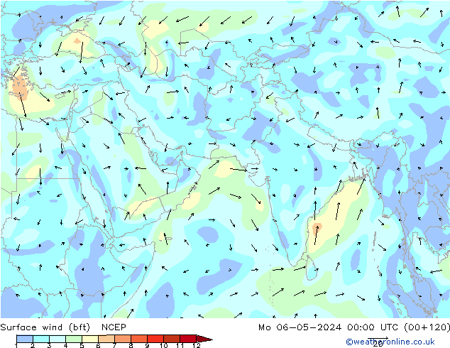 �N 10 米 (bft) NCEP 星期一 06.05.2024 00 UTC