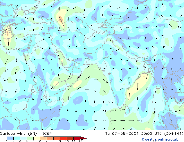 Vent 10 m (bft) NCEP mar 07.05.2024 00 UTC