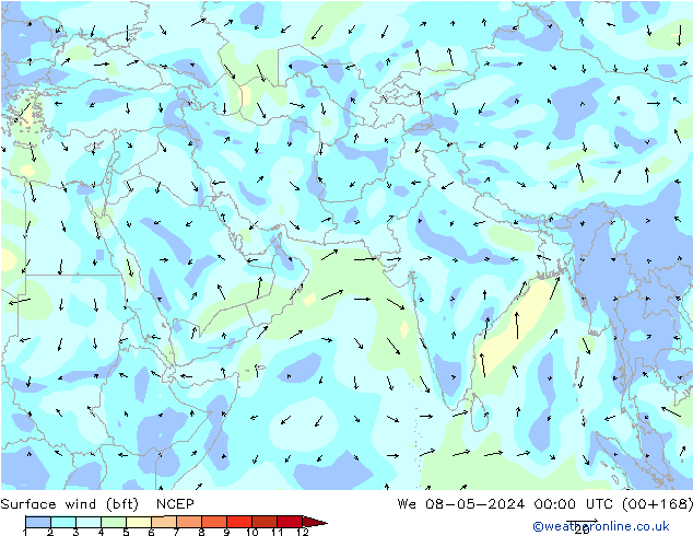 Surface wind (bft) NCEP We 08.05.2024 00 UTC