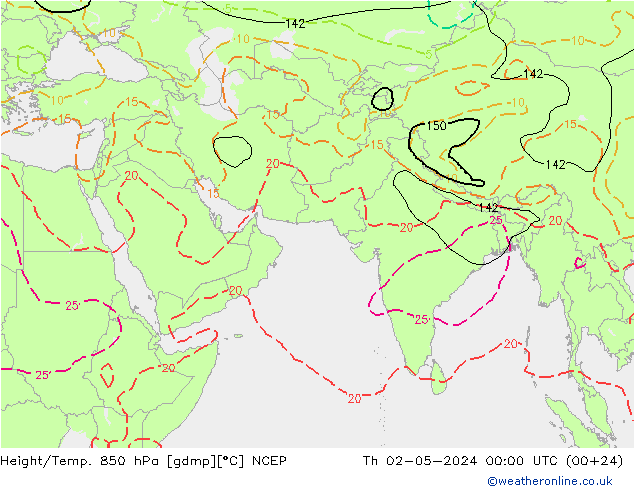 Yükseklik/Sıc. 850 hPa NCEP Per 02.05.2024 00 UTC
