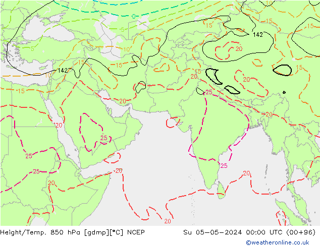 Height/Temp. 850 гПа NCEP Вс 05.05.2024 00 UTC