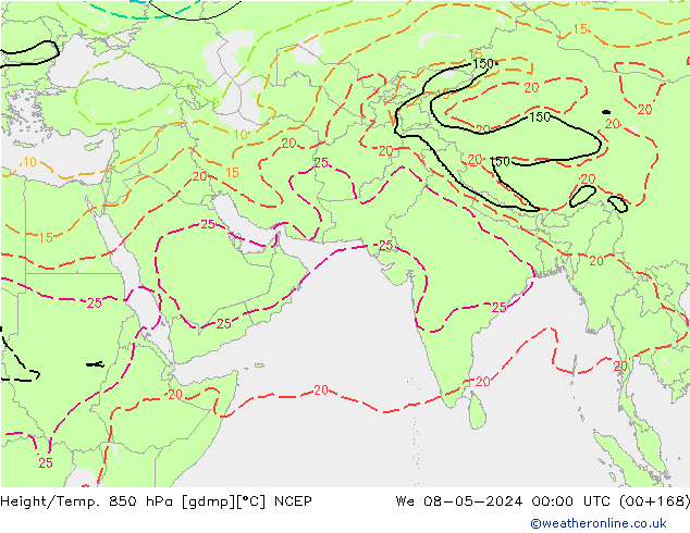 Height/Temp. 850 hPa NCEP śro. 08.05.2024 00 UTC