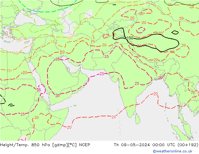 Height/Temp. 850 hPa NCEP 星期四 09.05.2024 00 UTC
