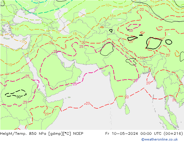Hoogte/Temp. 850 hPa NCEP vr 10.05.2024 00 UTC