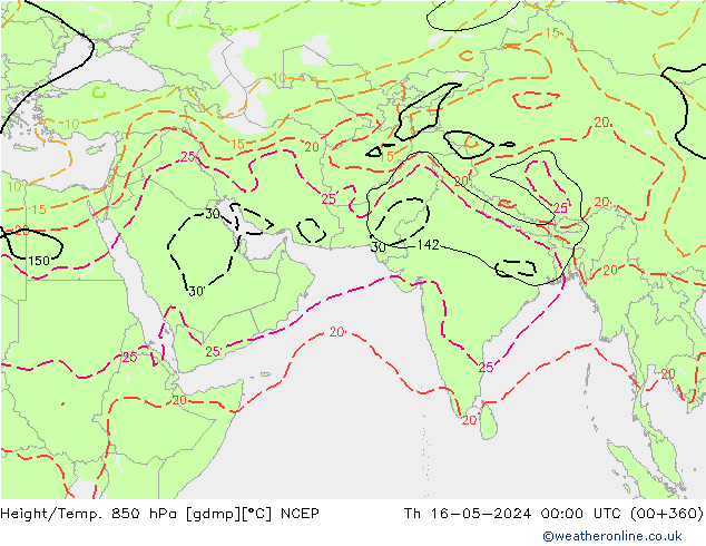 Yükseklik/Sıc. 850 hPa NCEP Per 16.05.2024 00 UTC