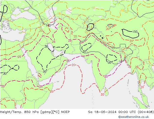 Height/Temp. 850 hPa NCEP Sa 18.05.2024 00 UTC