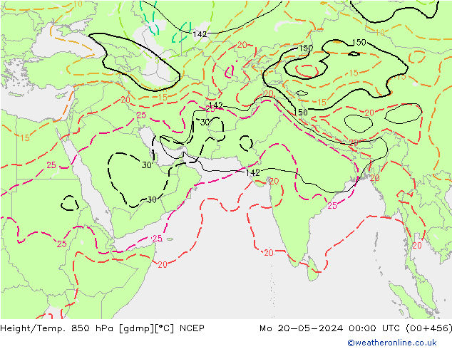 Height/Temp. 850 гПа NCEP пн 20.05.2024 00 UTC